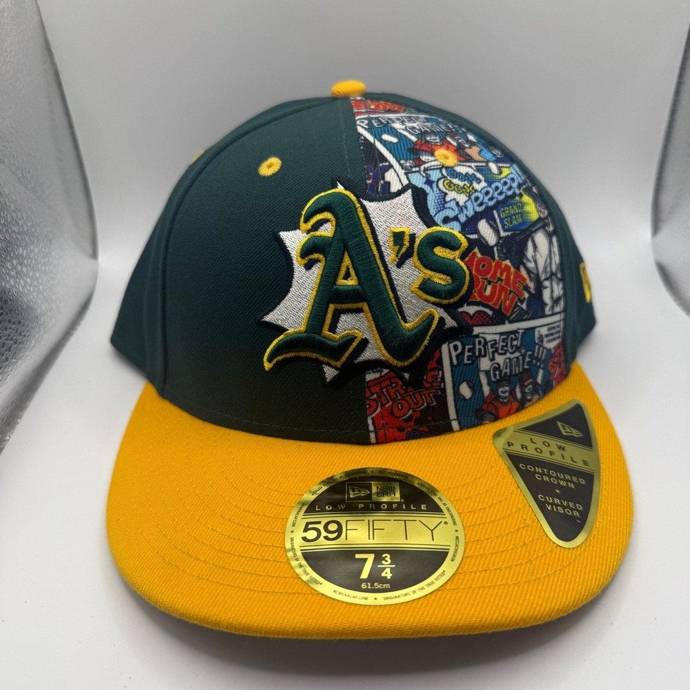 New Era 59FIFTY Low Profile Oakland Athletics Comic Hat Green Gold 7 3/4 MLB